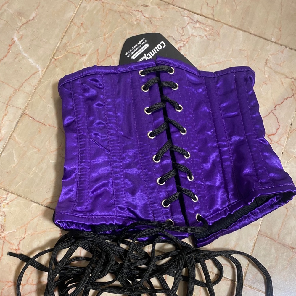 Steel Boned Cincher Purple Satin Corset